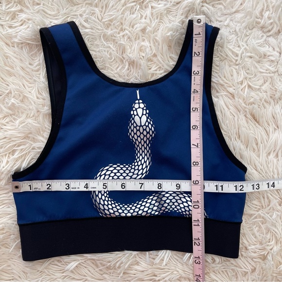 Ultracor Silver Serpent Bonded Eros Navy Blue Crop Top Scoop Neck Sports Bra XS - Picture 2 of 6